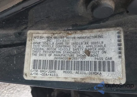 1997 Toyota Corolla Ce z USA, uszkodzony, nr VIN 1NXBA02E1VZ657707